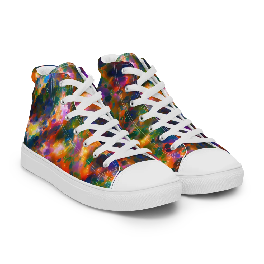 Cosmic Paintfall on Men's High Top Canvas Shoes — Right Front