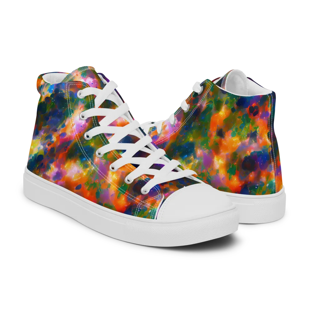 Cosmic Paintfall on Men's High Top Canvas Shoes — Right