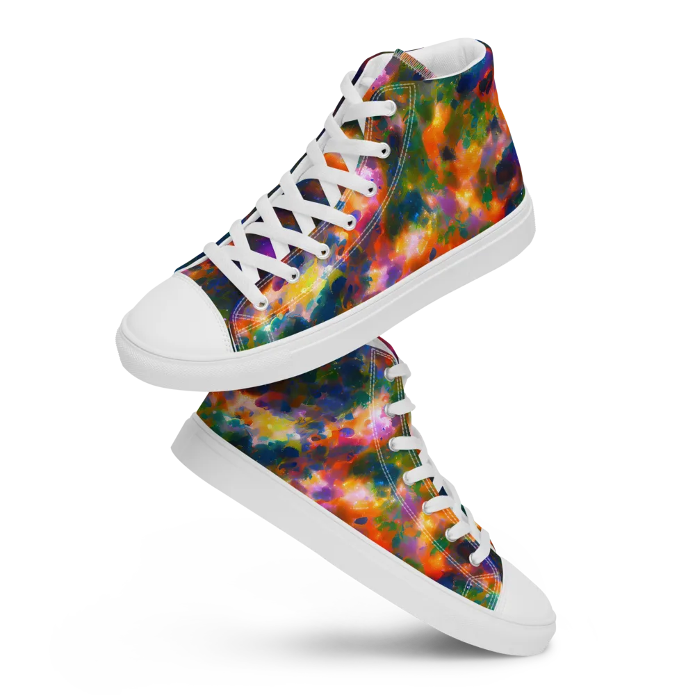 Cosmic Paintfall on Men's High Top Canvas Shoes — Front