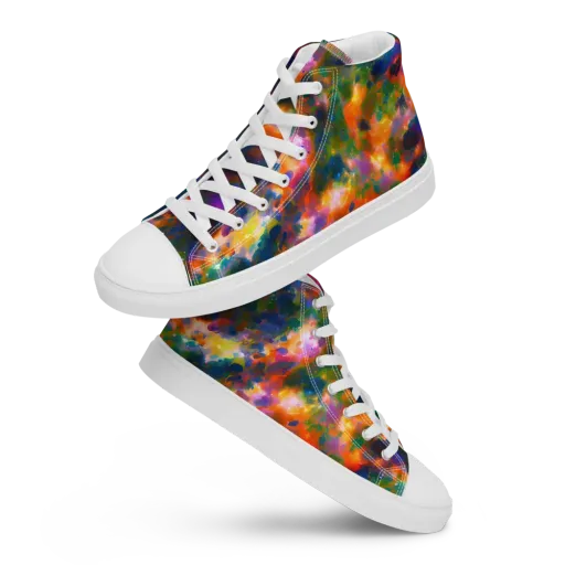 Cosmic Paintfall on a Men's High Top Canvas Shoes