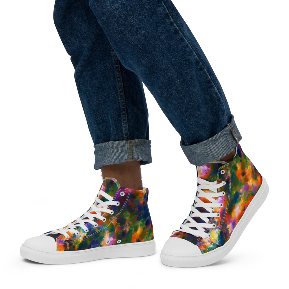 Cosmic Paintfall on Men's High Top Canvas Shoes — Left