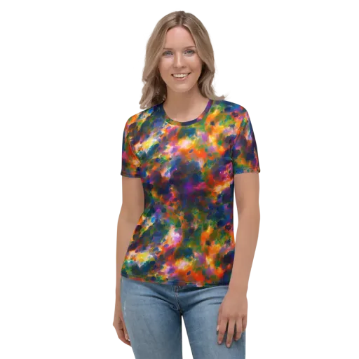 Cosmic Paintfall on a Women's Crew Neck T-Shirt