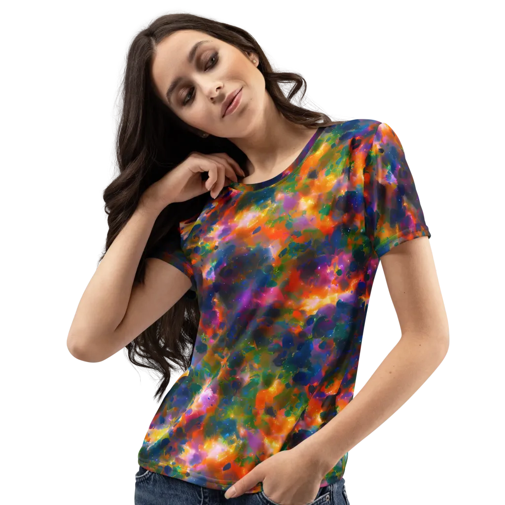 Cosmic Paintfall on Women's Crew Neck T-Shirt — Left Front