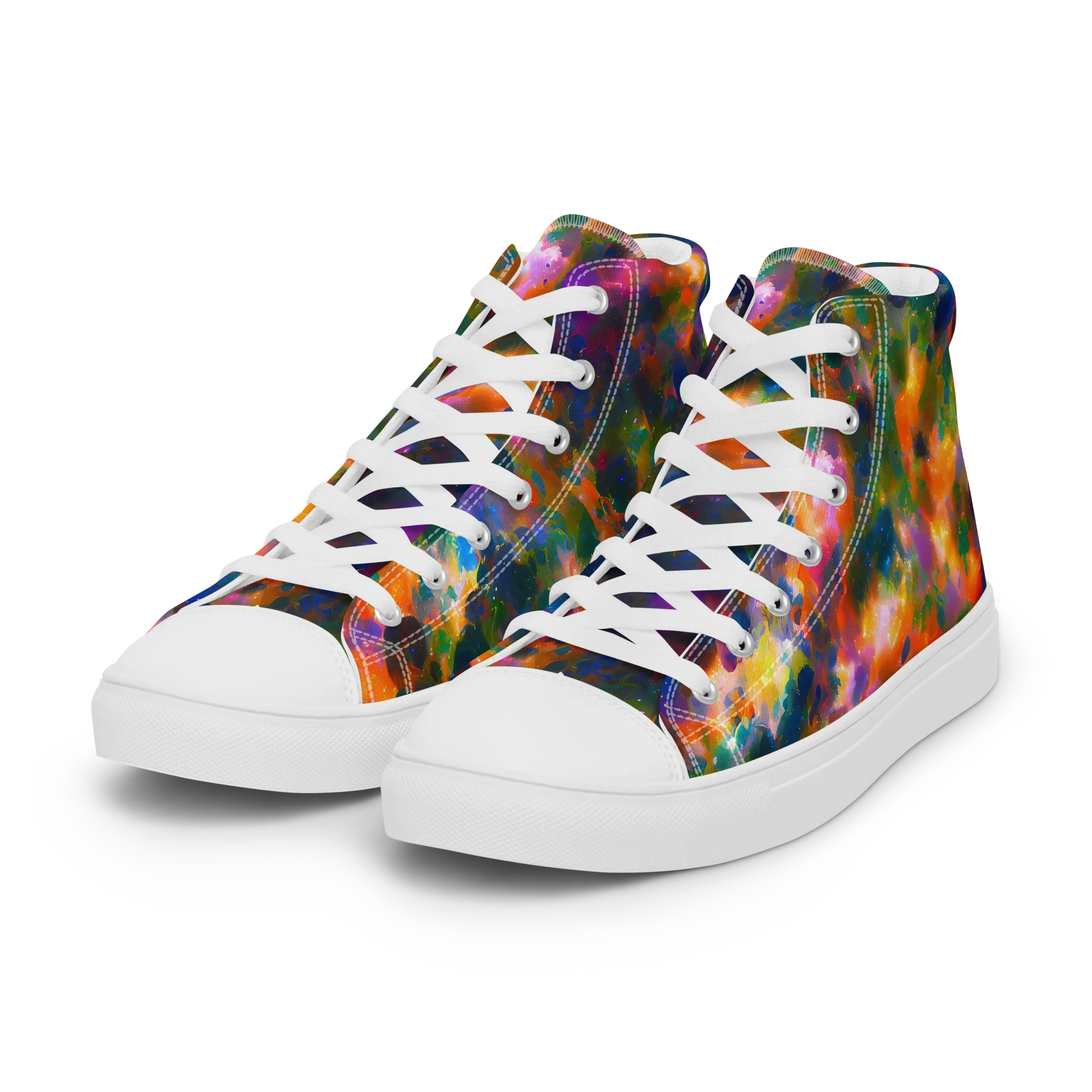 Cosmic Paintfall on Women's High Top Canvas Shoes — Left Front