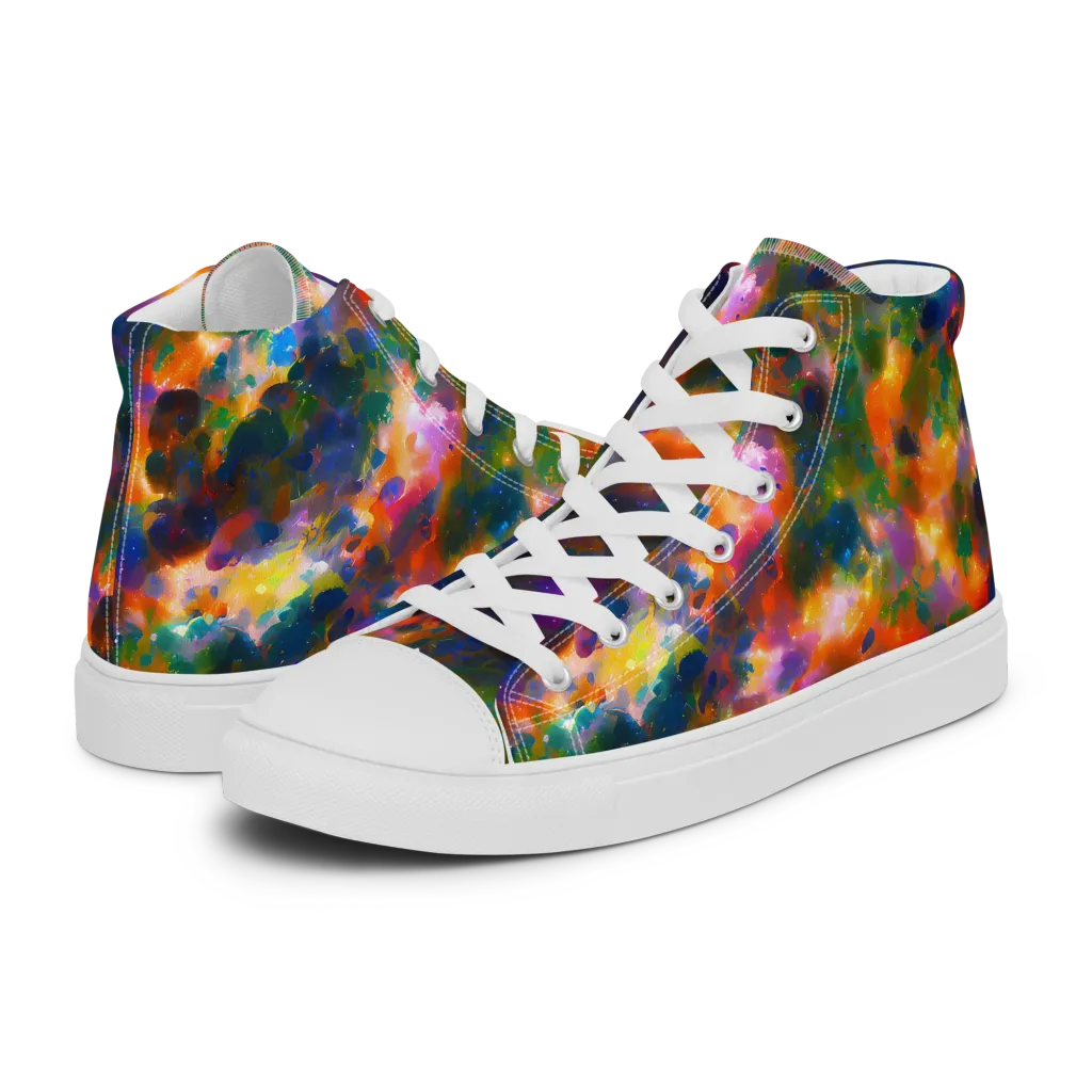Cosmic Paintfall on Women's High Top Canvas Shoes — Left