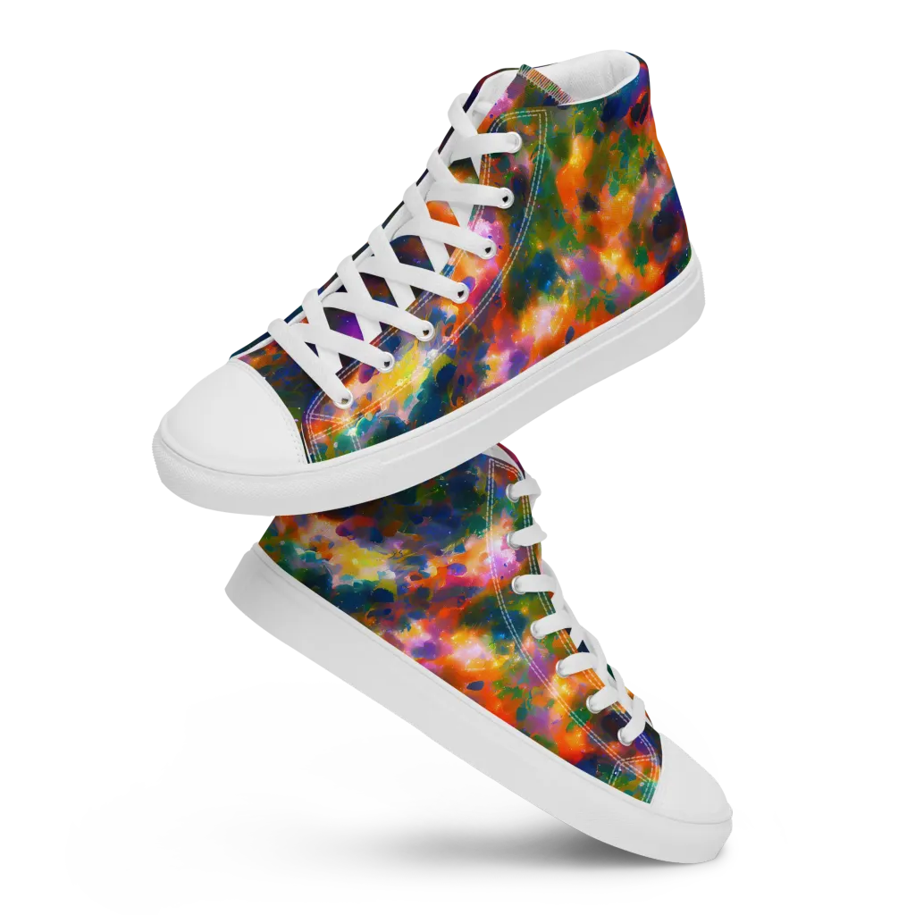 Cosmic Paintfall on Women's High Top Canvas Shoes — Front