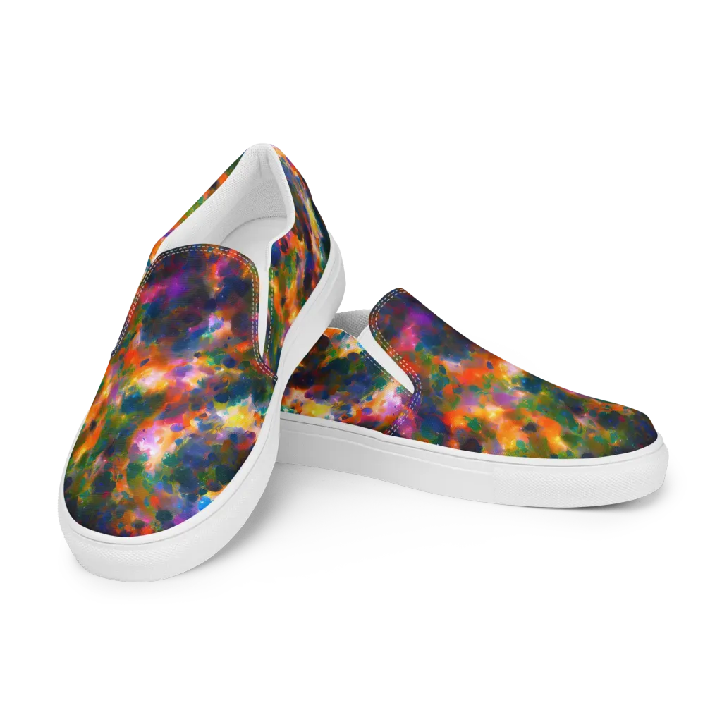 Cosmic Paintfall on Men's Slip-On Canvas Shoes — Left Front