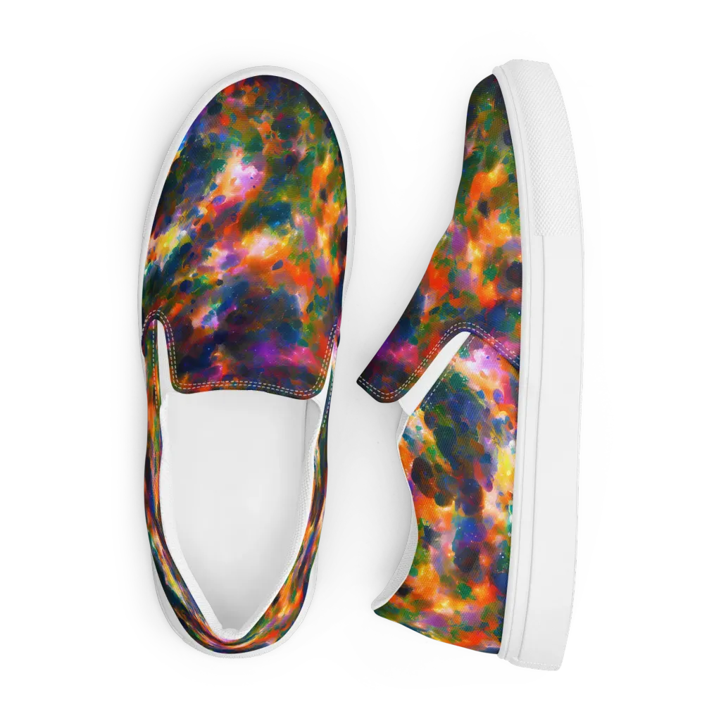 Cosmic Paintfall on Men's Slip-On Canvas Shoes — Front