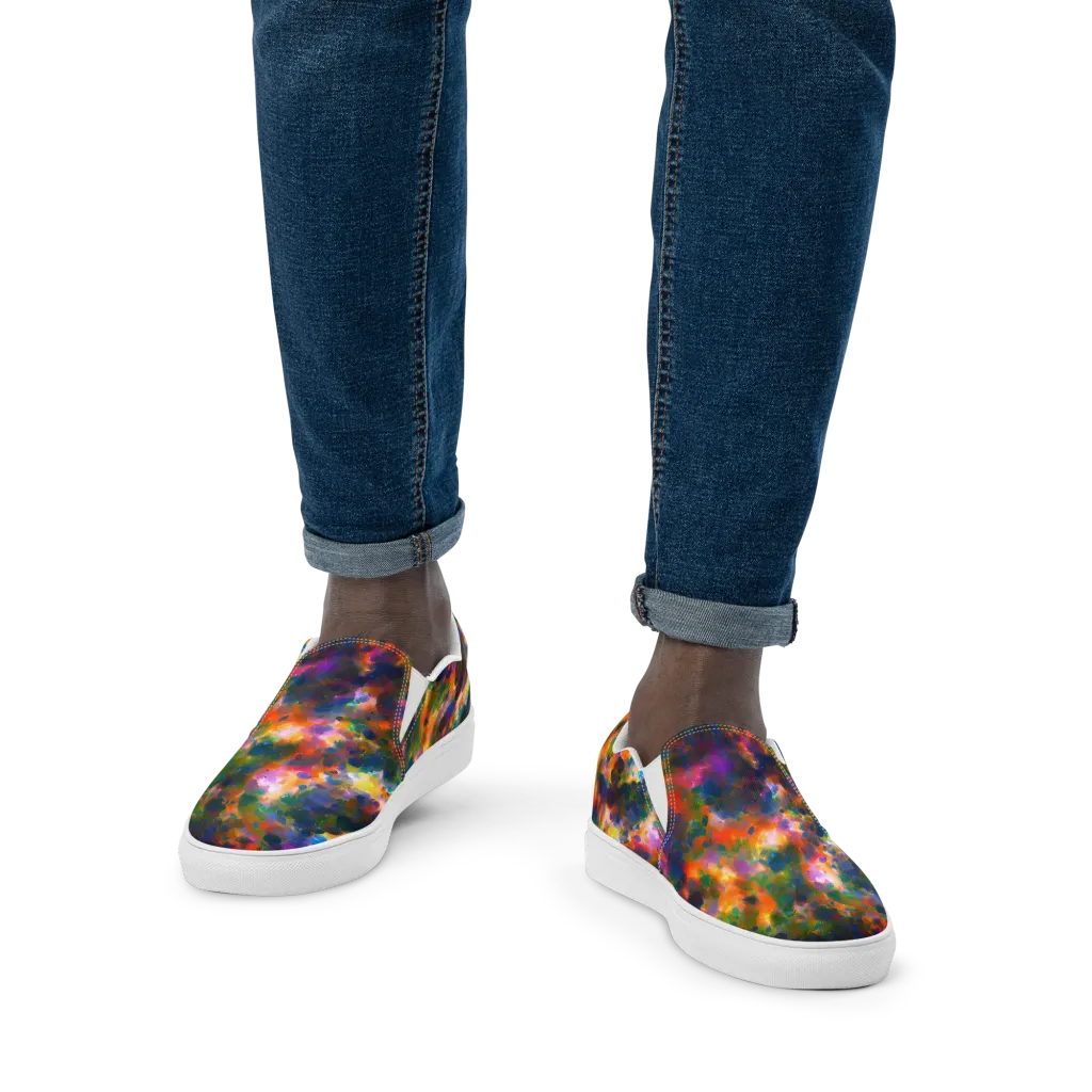 Cosmic Paintfall on Men's Slip-On Canvas Shoes — Front