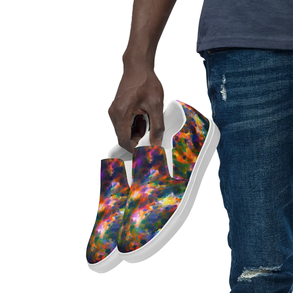 Cosmic Paintfall on Men's Slip-On Canvas Shoes — Left Front