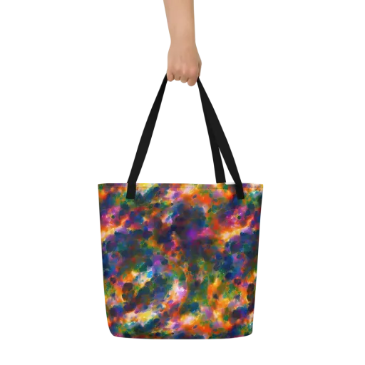 Cosmic Paintfall on a Large Tote Bag W/ Pocket