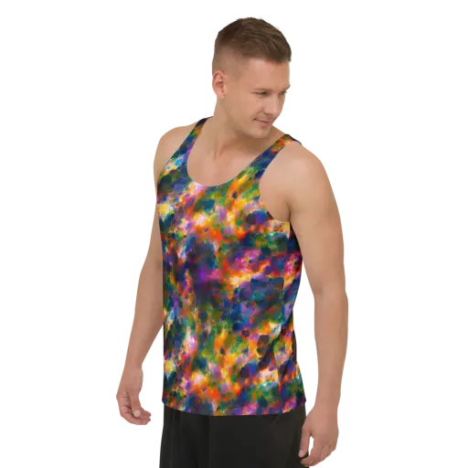 Cosmic Paintfall on a Men's Tank Top