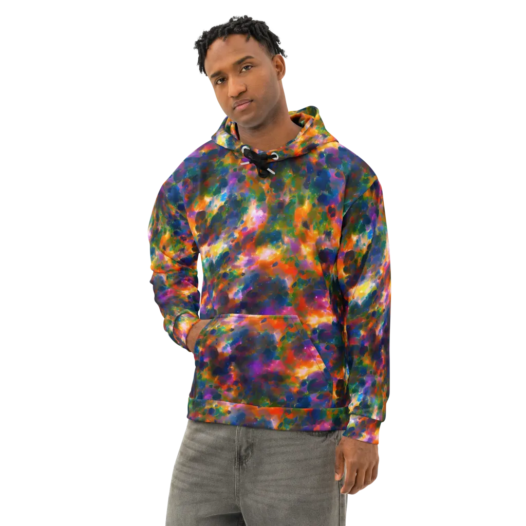 Cosmic Paintfall on Cotton Hoodie — Left Front