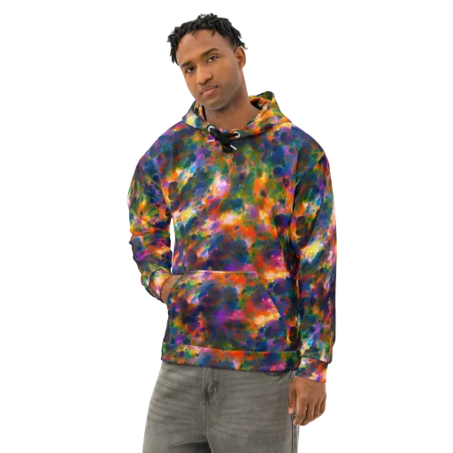 Cosmic Paintfall on a Cotton Hoodie