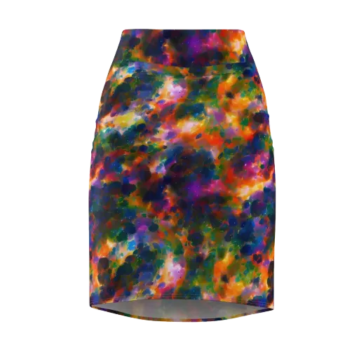 Cosmic Paintfall on a Pencil Skirt