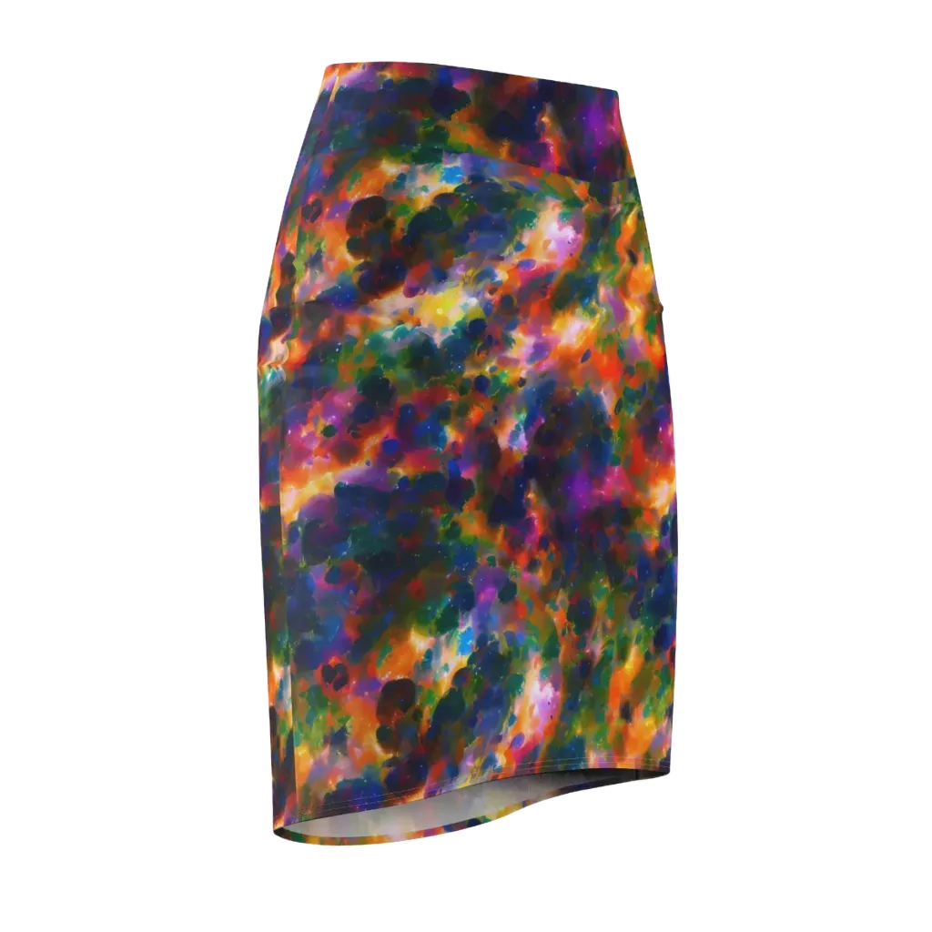 Cosmic Paintfall on Pencil Skirt — Front Side
