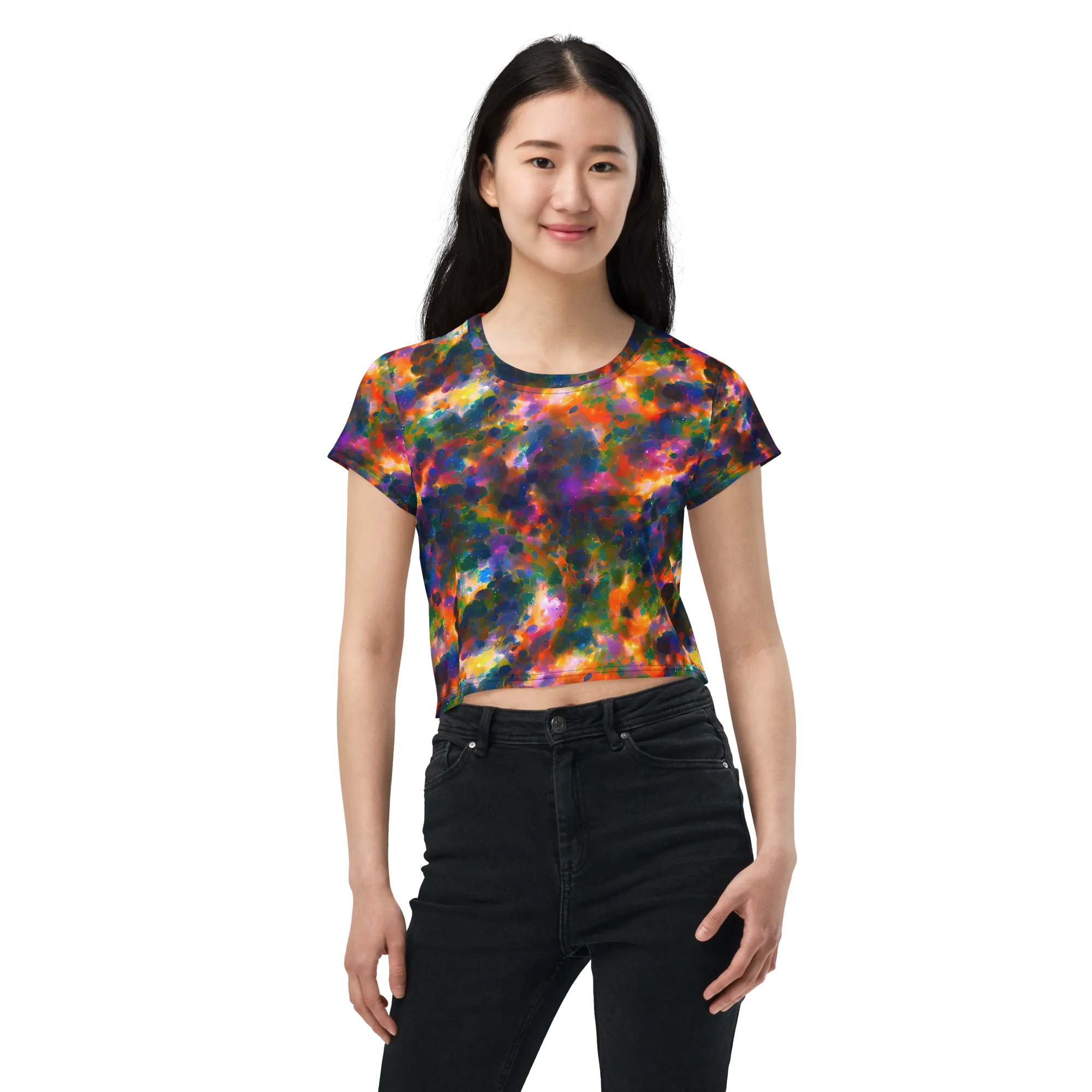 Cosmic Paintfall on Crop Tee — Front