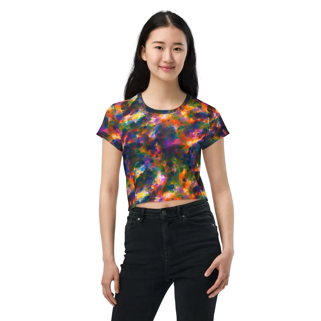 Cosmic Paintfall on Crop Tee — Front