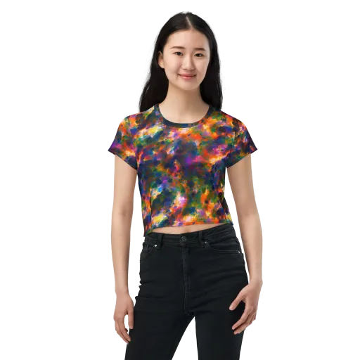 Cosmic Paintfall on a Crop Tee