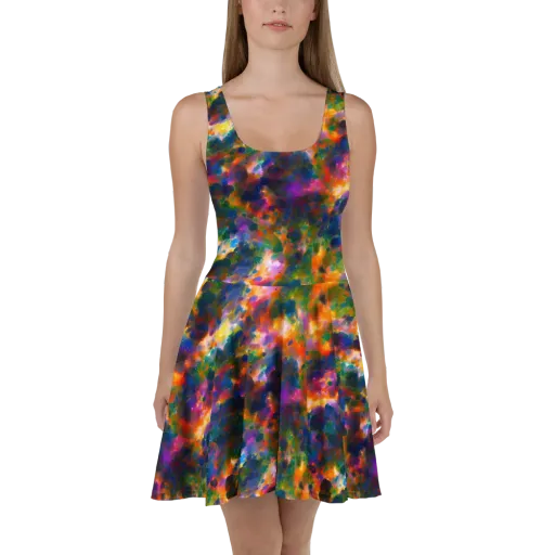 Cosmic Paintfall on a Skater Dress