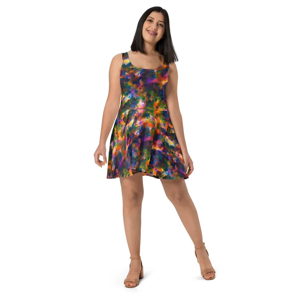 Cosmic Paintfall on Skater Dress — Front