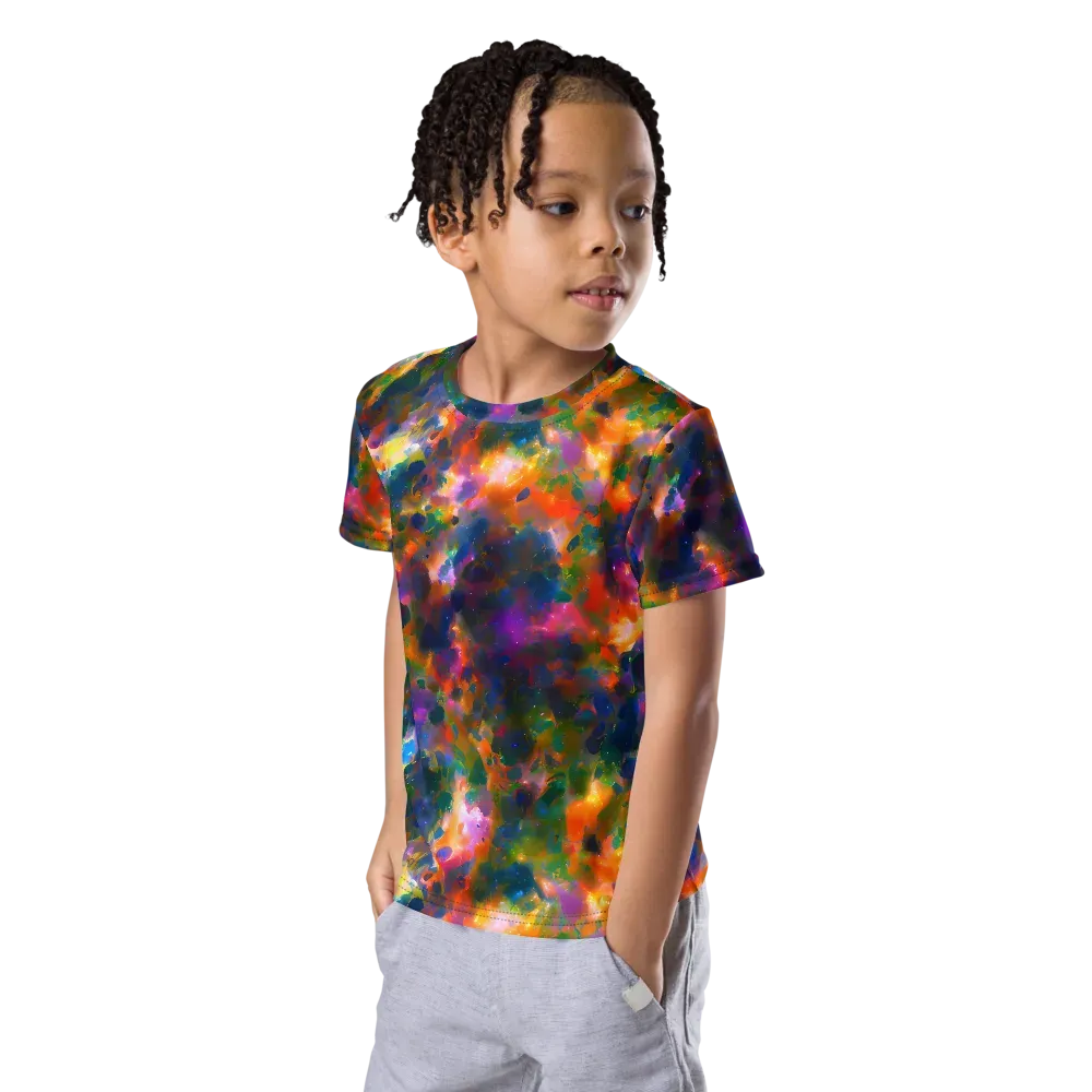 Cosmic Paintfall on Kids Crew Neck T-Shirt — Left Front