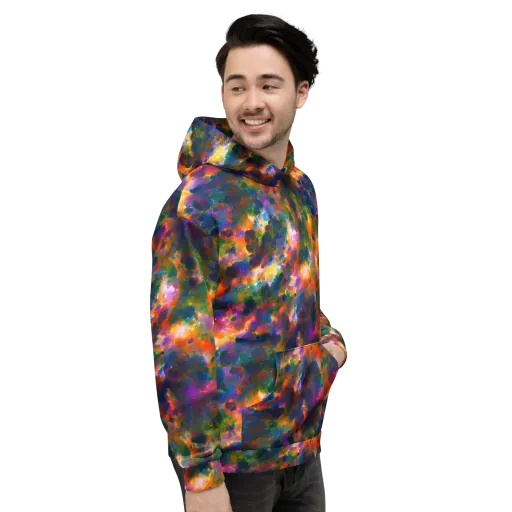 Cosmic Paintfall on a Hoodie