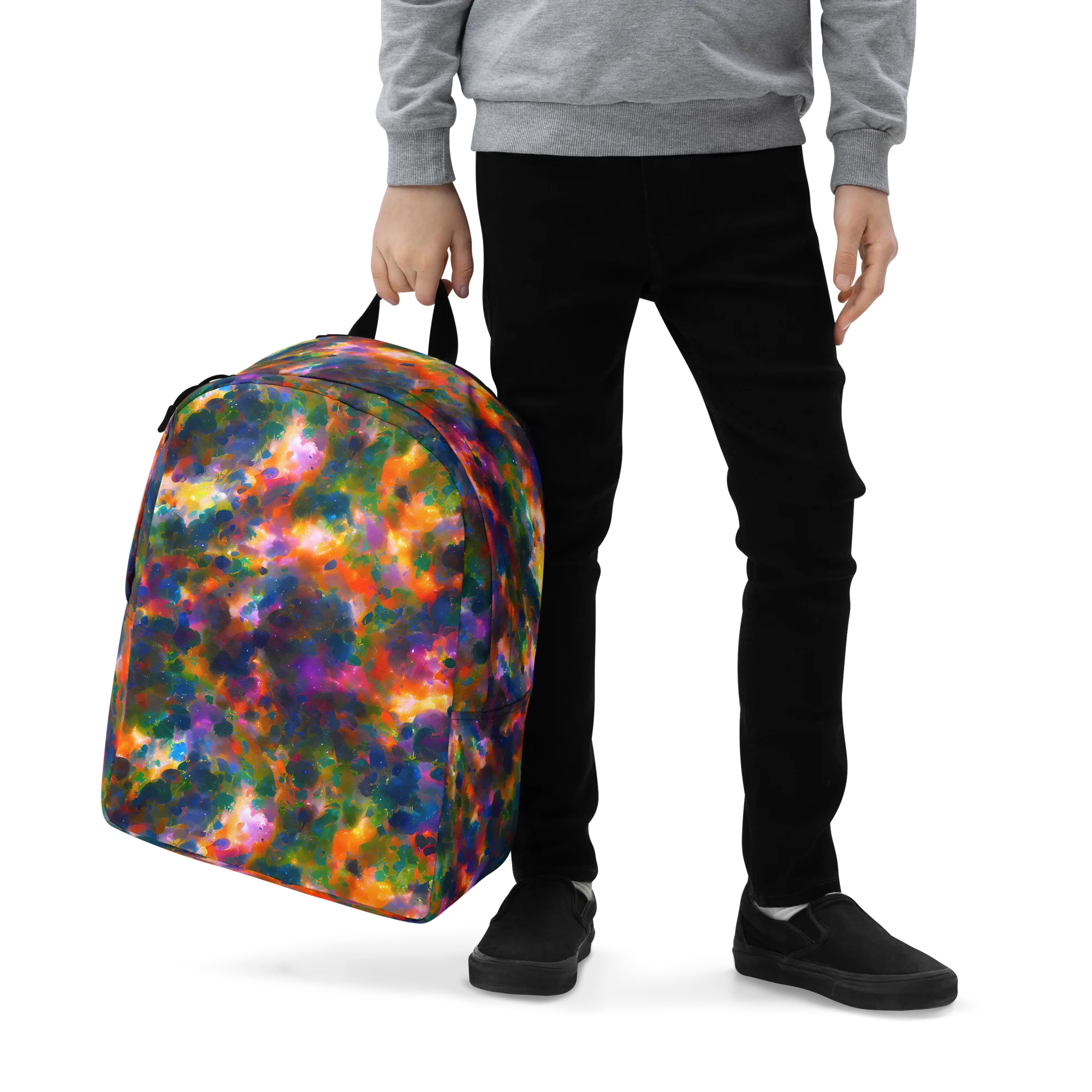 Cosmic Paintfall on Minimalist Backpack — Zoomed-in