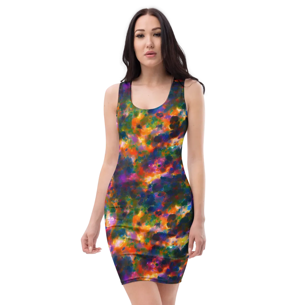 Cosmic Paintfall on Bodycon Dress — Front