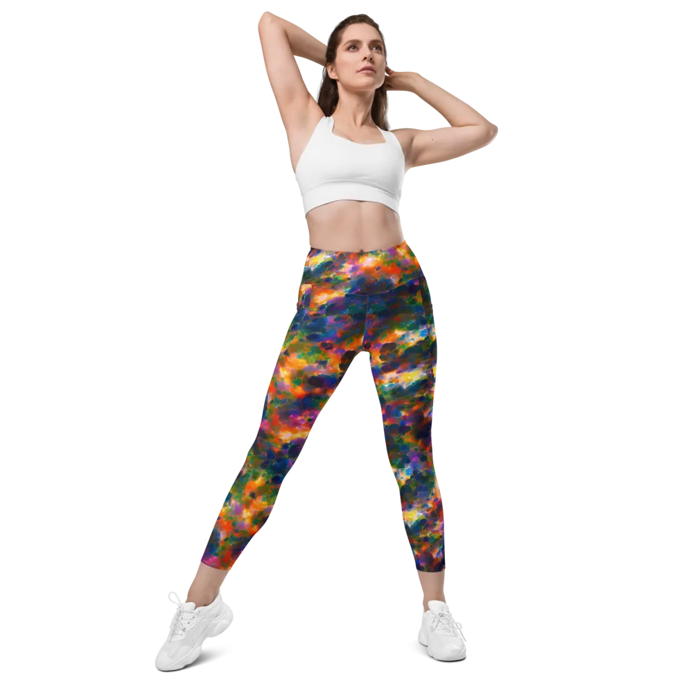 Cosmic Paintfall on Leggings with Pockets — Front