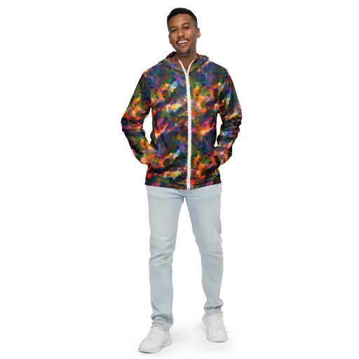 Cosmic Paintfall on a Men's Windbreaker