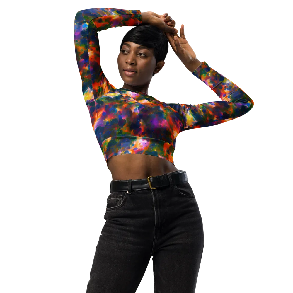 Cosmic Paintfall on Long Sleeve Crop Top — Front