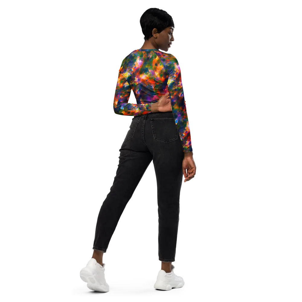 Cosmic Paintfall on Long Sleeve Crop Top — Right Back