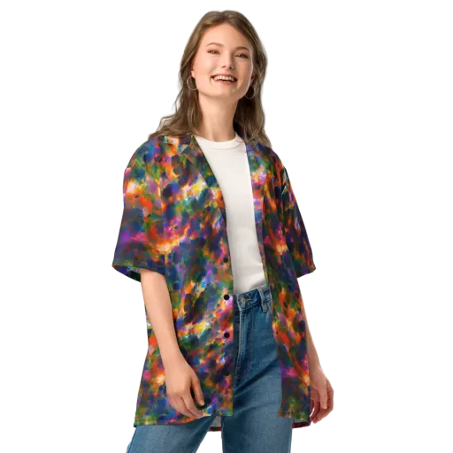 Cosmic Paintfall on a Button Shirt