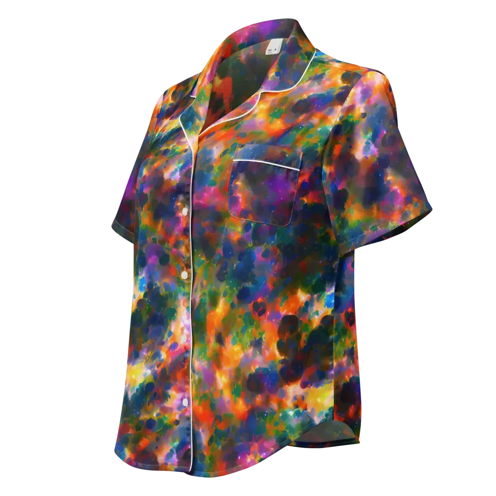 Cosmic Paintfall on Women's Short Sleeve Pajama Top — Left Front