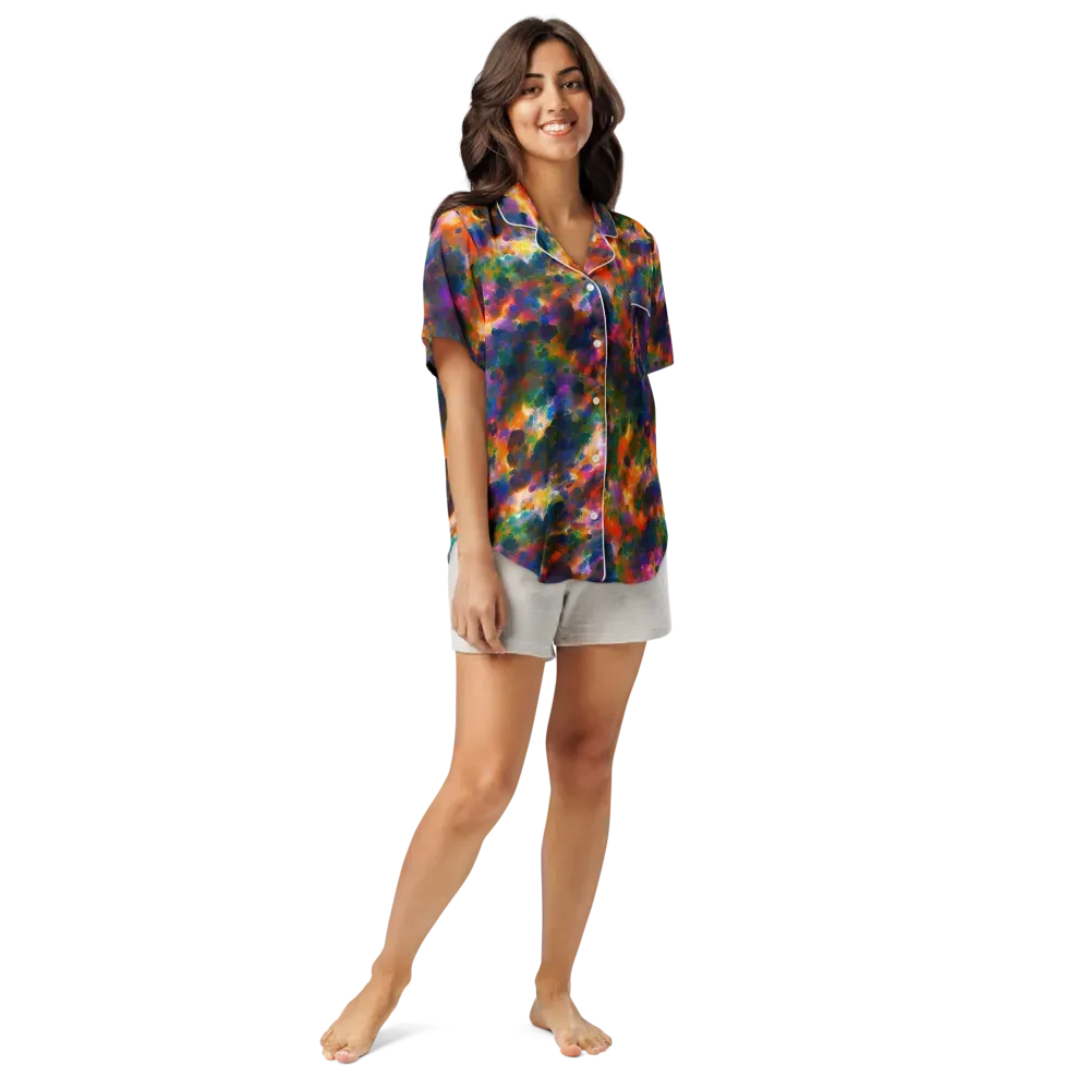 Cosmic Paintfall on Women's Short Sleeve Pajama Top — Front