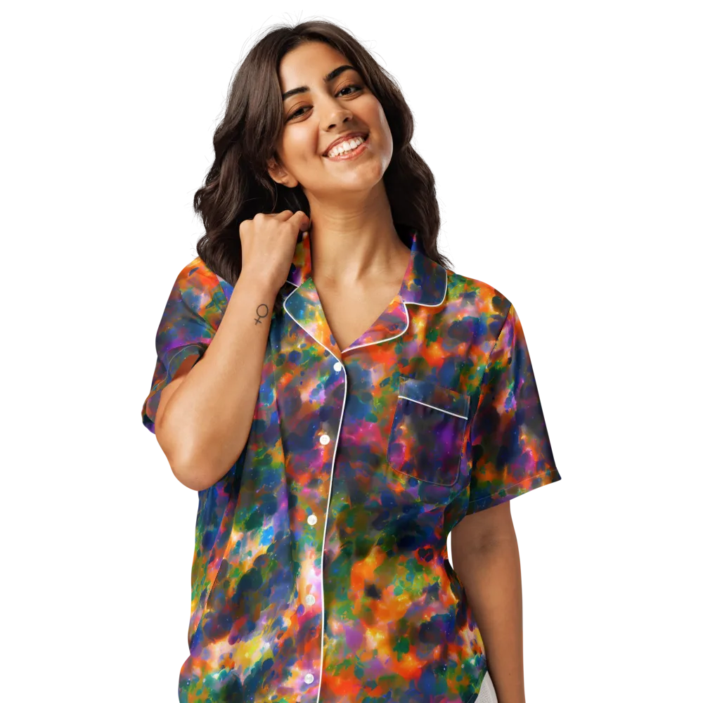 Cosmic Paintfall on Women's Short Sleeve Pajama Top — Front
