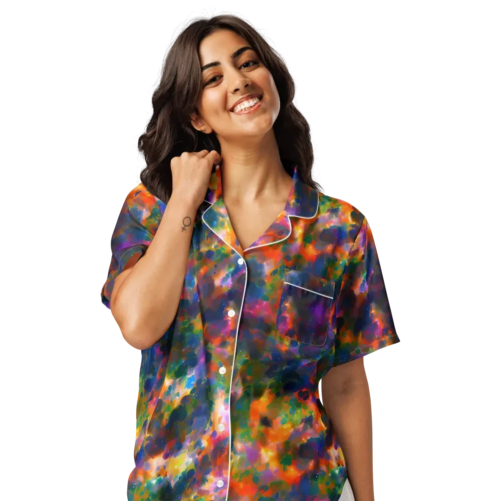 Cosmic Paintfall on Women's Short Sleeve Pajama Top — Front