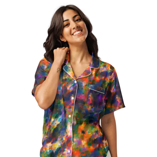 Cosmic Paintfall on a Women's Short Sleeve Pajama Top
