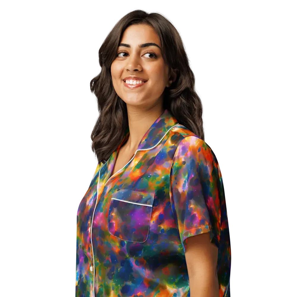 Cosmic Paintfall on Women's Short Sleeve Pajama Top — Left Front