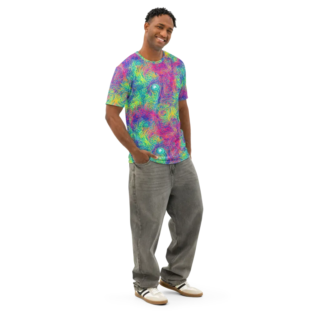 Mosaic Current on Men's Cotton Crew Neck T-Shirt — Right Front