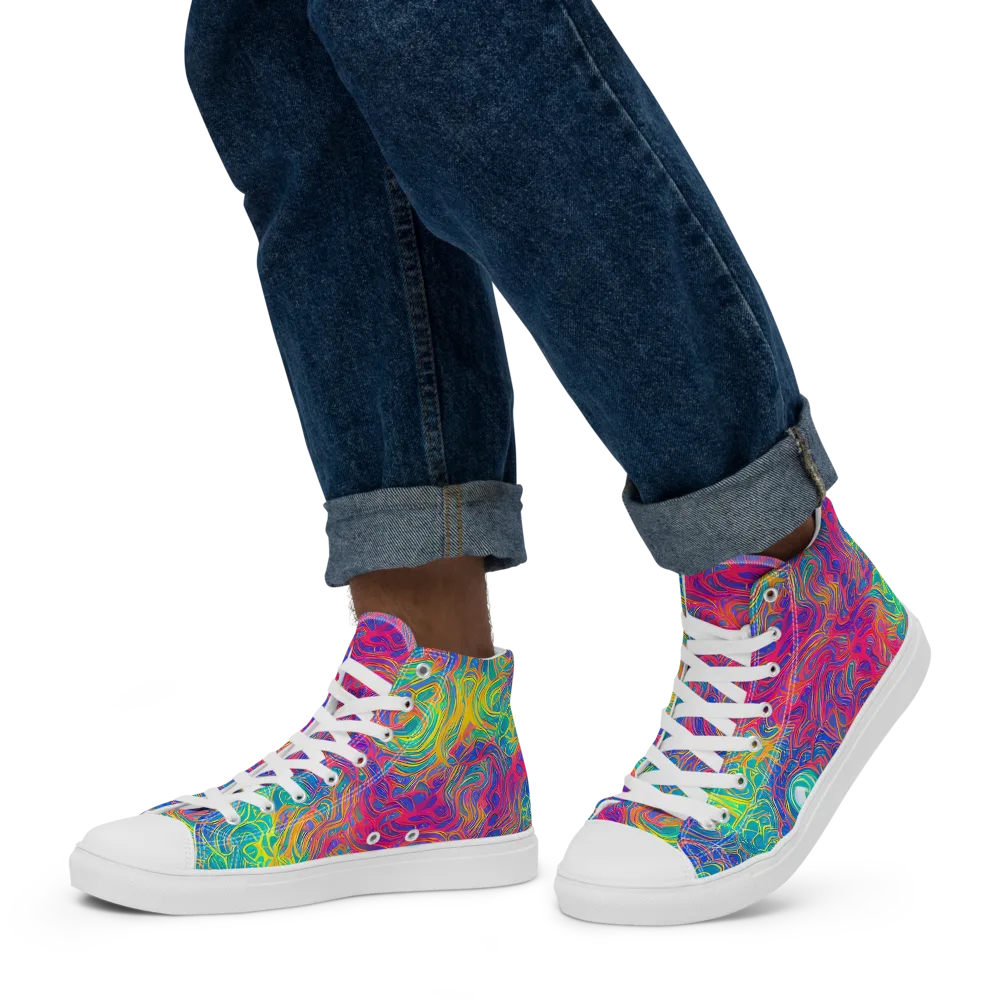 Mosaic Current on Men's High Top Canvas Shoes — Left