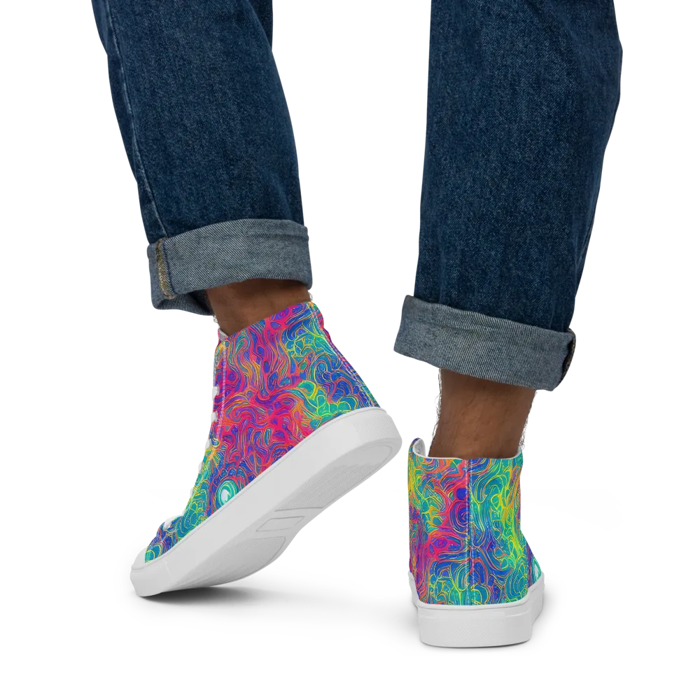 Mosaic Current on Men's High Top Canvas Shoes — Back