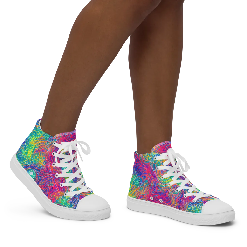 Mosaic Current on Women's High Top Canvas Shoes — Right
