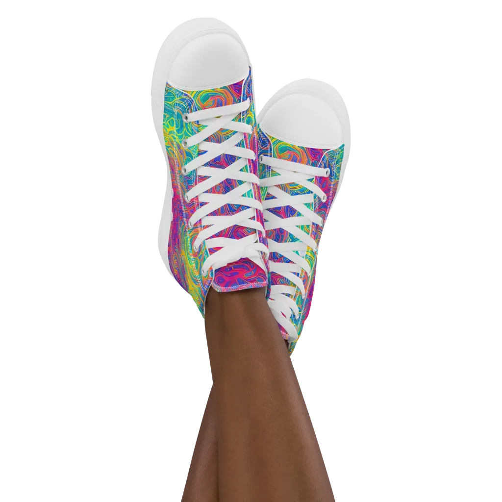 Mosaic Current on Women's High Top Canvas Shoes — Front