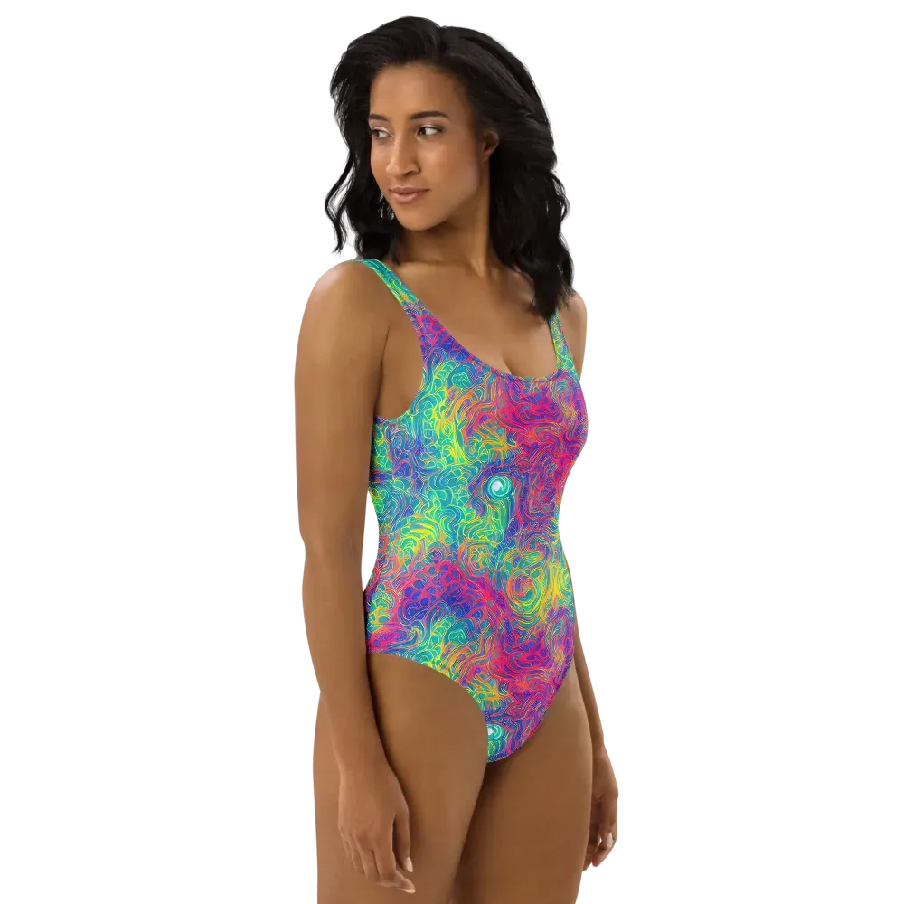 Mosaic Current on One-Piece Swimsuit — Right