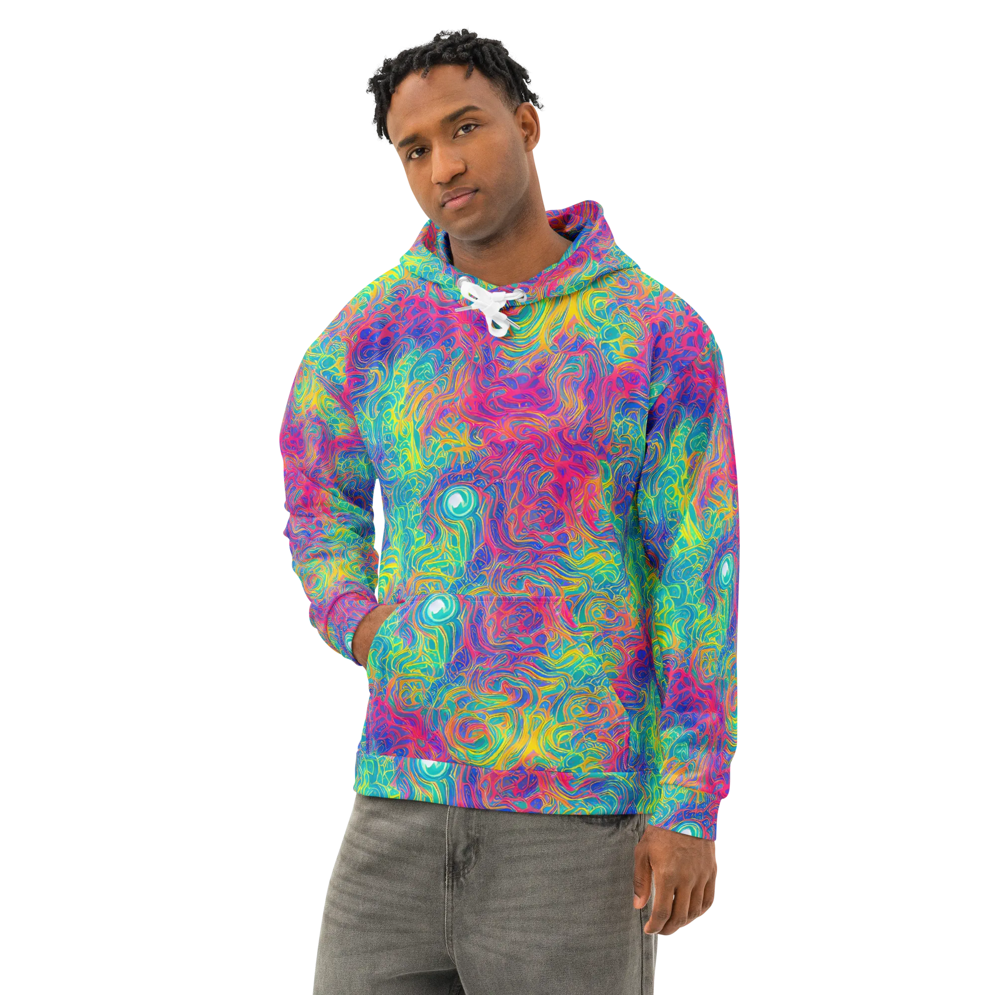 Mosaic Current on Cotton Hoodie — Left Front