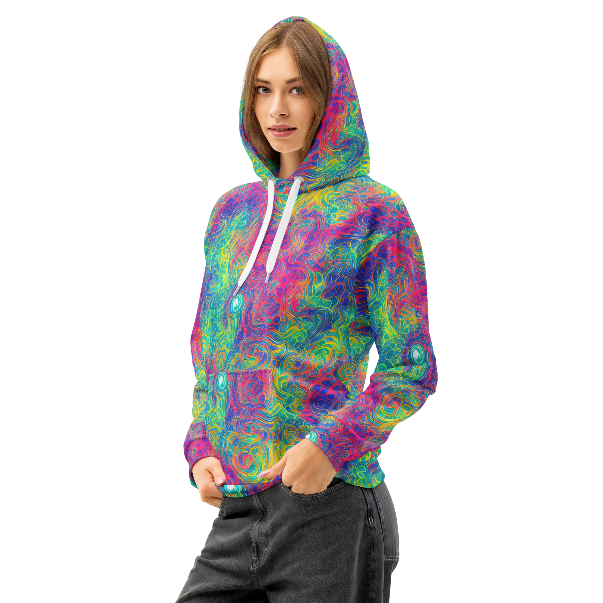 Mosaic Current on Cotton Hoodie — Left Front