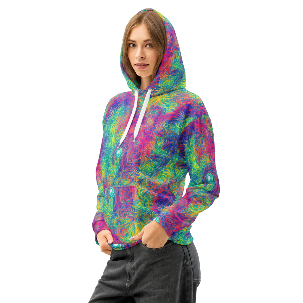 Mosaic Current on Cotton Hoodie — Left Front
