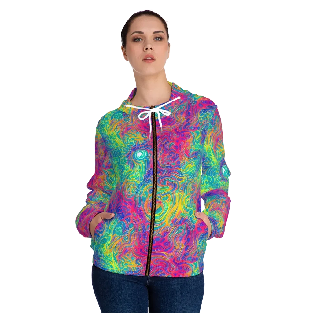 Mosaic Current on Women's Full-Zip Hoodie — Front On Person
